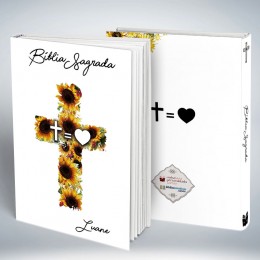 Bíblia Personalizada Cruz Amor Girassol Branca